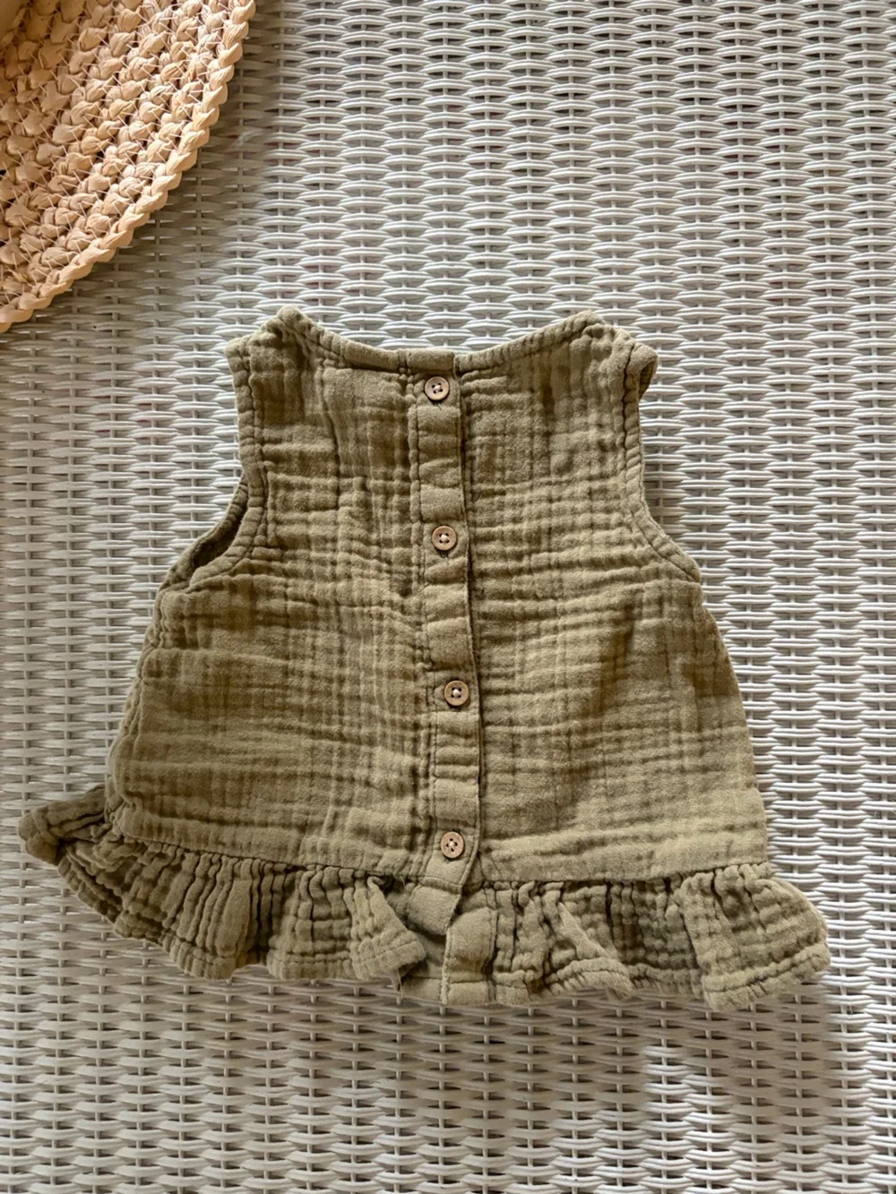 Old Navy Olive Green Ruffle Hem Gauze Overall Top